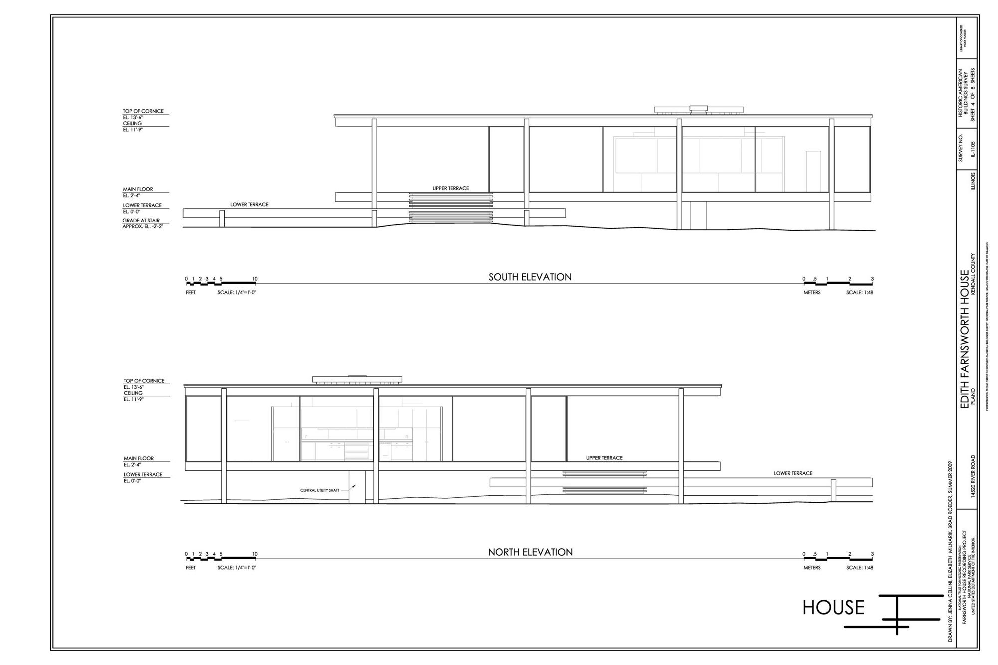 Plate 5. South and north elevations of the same house, on a separate sheet. Move a column in the plan and this drawing d